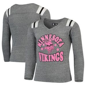 GirlsNew Era Minnesota Vikings Touchdown V-Neck Long Sleeve T-Shirt 14/16